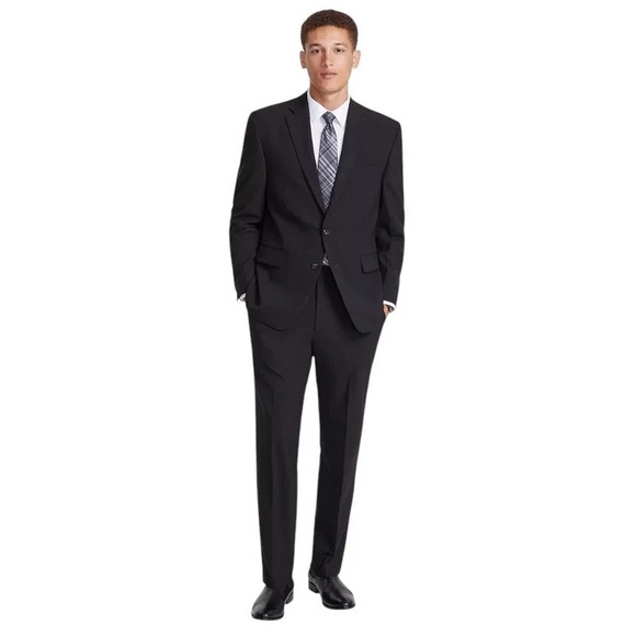 Perry Ellis Portfolio Men's 2-Pc Suit Black Modern-Fit 44R Pants 37Wx32L E121802